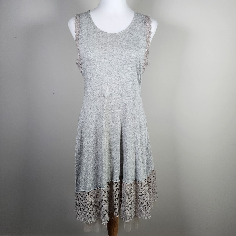 Mystree Light Gray Sleeveless Lace-Hem Midi Dress